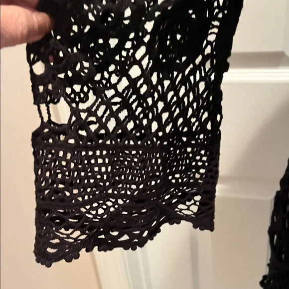 Women’s Black Crochet Knit Open Front Tunic Sz Large - Picture 5 of 9